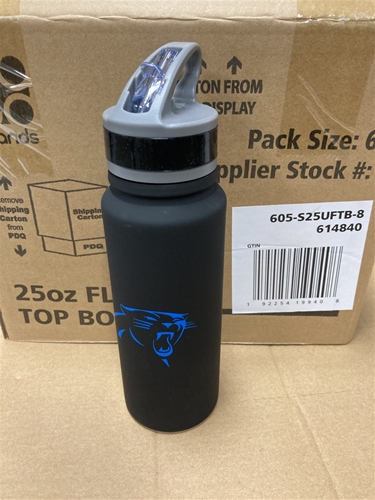Carolina Panthers NFL 25oz Single Wall Stainless Steel Flip Top Water Bottle *SALE* - 6ct Case