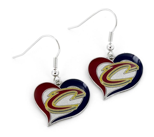 Cleveland Cavaliers NBA Silver Swirl Heart Dangle Earrings