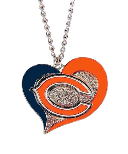 Chicago Bears Swirl Heart NFL Silver Team Pendant Necklace