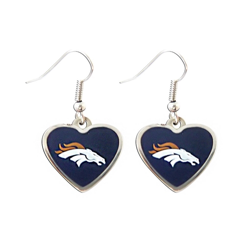Denver Broncos NFL Color Heart Silver Dangle Earrings *SALE*