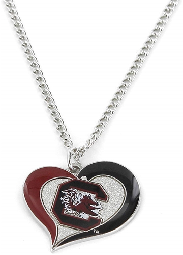 South Carolina Gamecocks Swirl Heart NCAA Silver Pendant Necklace *SALE*
