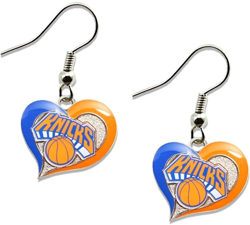 New York Knicks NBA Swirl Heart Dangle Earrings