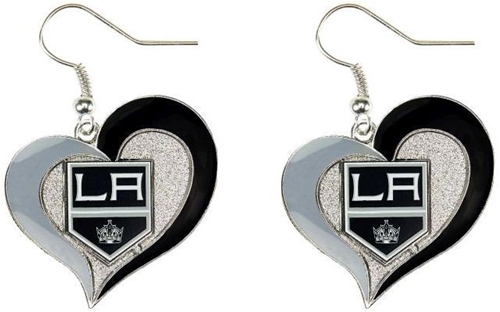 LA Kings NHL Silver Swirl Heart Dangle Earrings *SALE*