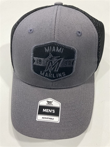Miami Marlins MLB Charcoal Mass Gannon Adjustable MVP Mesh Snapback Hat