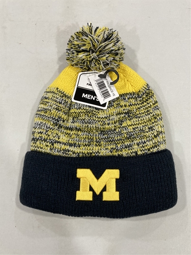 Michigan Wolverines NCAA Yellow Mass Ferndale Knit Cuff Hat w/ Pom *NEW*
