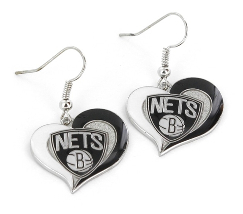 Brooklyn Nets NBA Swirl Heart Dangle Earrings