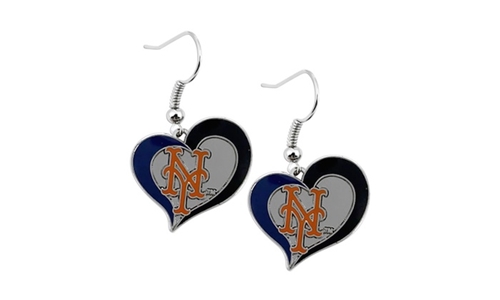 New York Mets MLB Silver Swirl Heart Dangle Earrings *SALE*