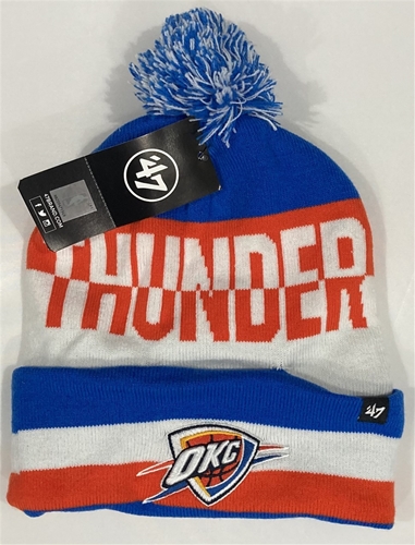 Oklahoma City Thunder NBA Blue Raz Split Text Knit Cuff Cap w/ Pom