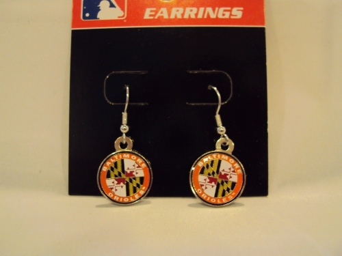 Baltimore Orioles Crest MLB Round Silver Dangle Earrings *SALE*