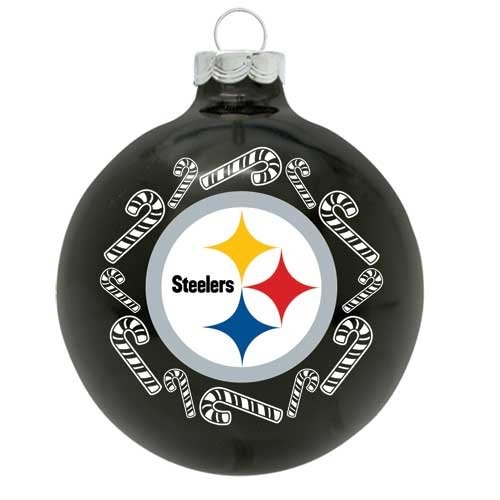 Pittsburgh Steelers NFL Candy Cane Small Black Glass Ball Ornament 6 Count Case