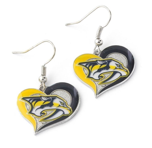 Nashville Predators NHL Silver Swirl Heart Dangle Earrings *SALE*