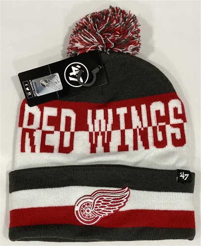Detroit Red Wings NHL Charcoal Split Text Knit Cuff Cap w/ Pom *SALE*