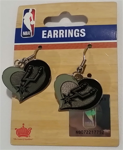 San Antonio Spurs NBA Swirl Heart Dangle Earrings *SALE*