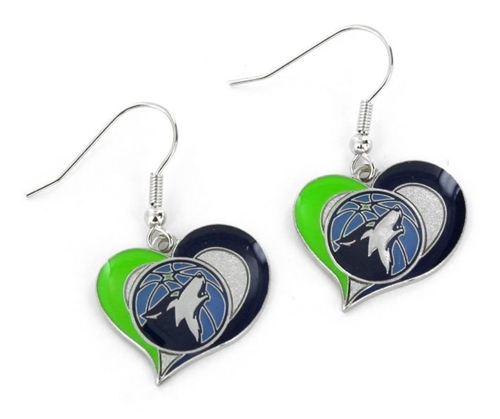 Minnesota Timberwolves NBA Swirl Heart Dangle Earrings