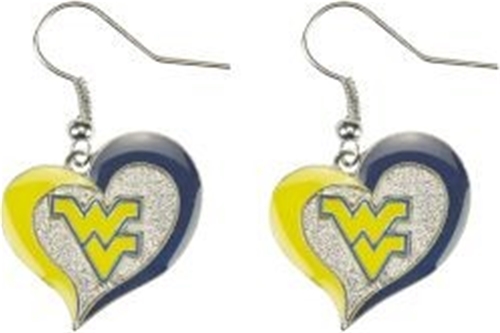 West Virginia Mountaineers NCAA Swirl Heart Dangle Earrings *SALE*