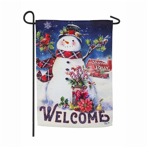 Christmas Barn Snowman 2-Sided Garden Suede Flag *NEW*