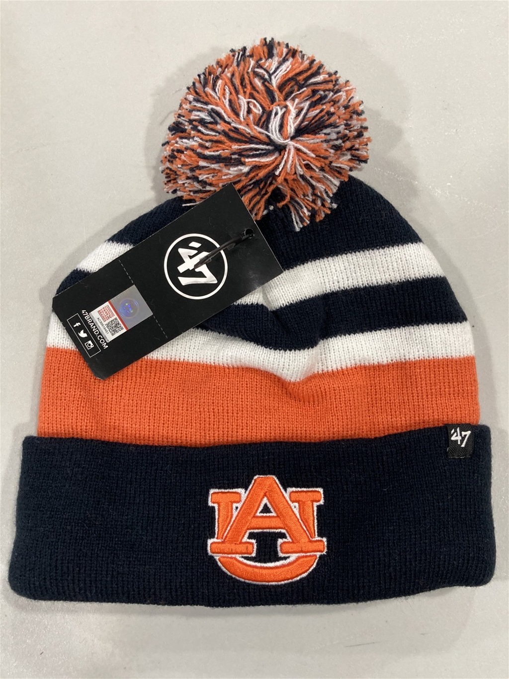 Auburn Tigers NCAA Navy State Line Knit Cuff Cap w/ Pom *NEW*