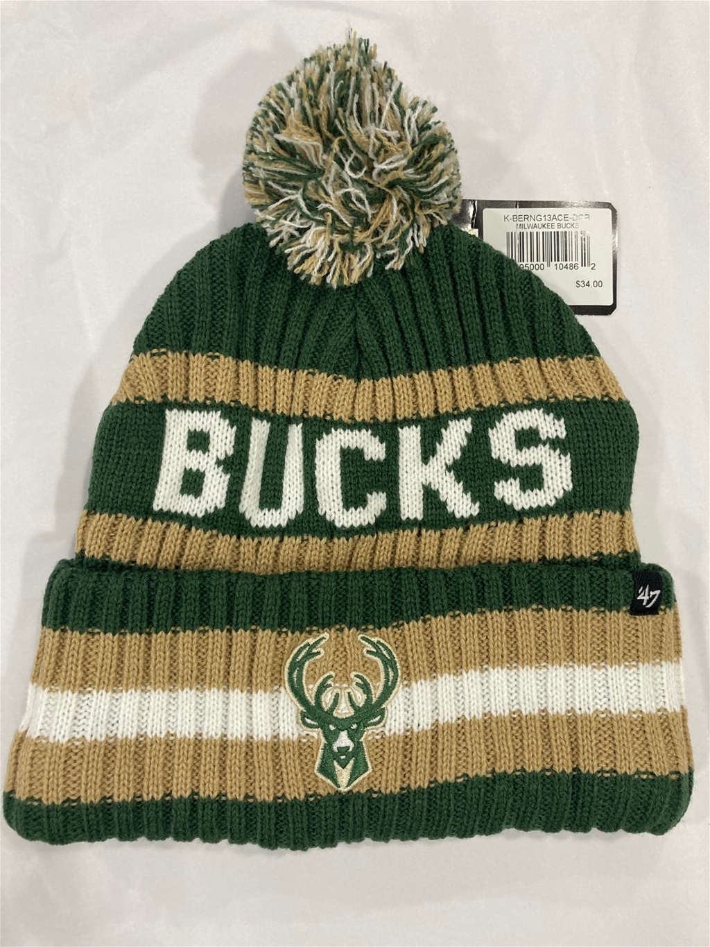 Milwaukee Bucks NBA Dark Green Bering Knit Cuff Pom *NEW*