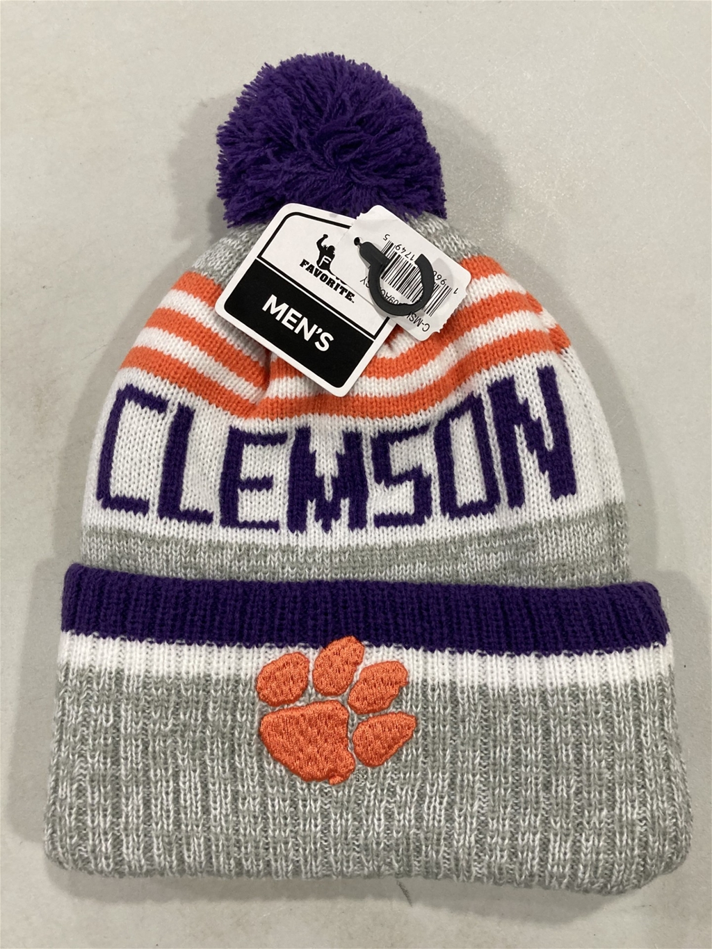 Clemson Tigers NCAA Grey Mass Slab Knit Cuff Hat w/ Pom *NEW*