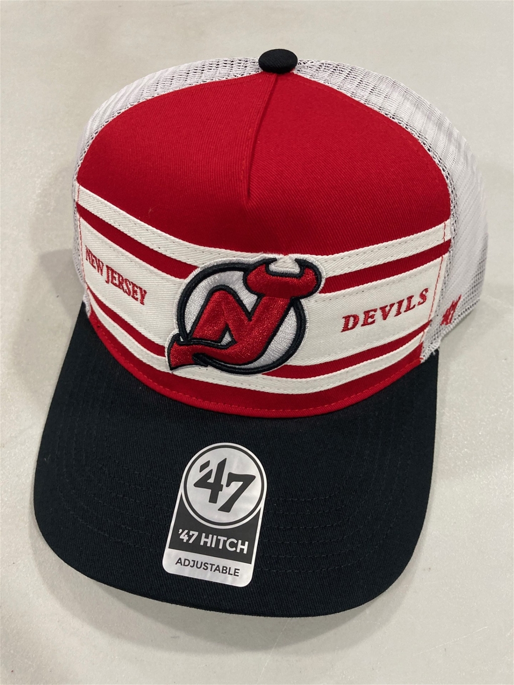 New Jersey Devils NHL Red Double Header Stripe Hitch Mesh Snapback Hat *NEW*