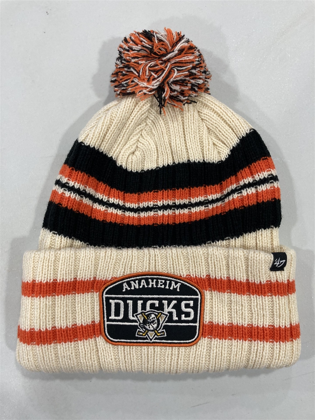 Anaheim Ducks NHL Natural Hone Patch Knit Cuff Cap w/ Pom *NEW*