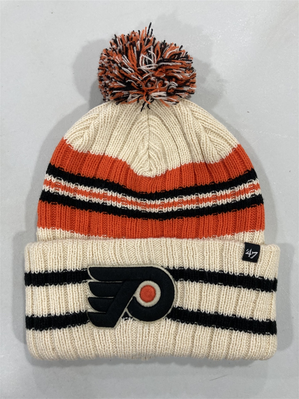 Philadelphia Flyers NHL Natural Hone Patch Knit Cuff Cap w/ Pom *NEW*