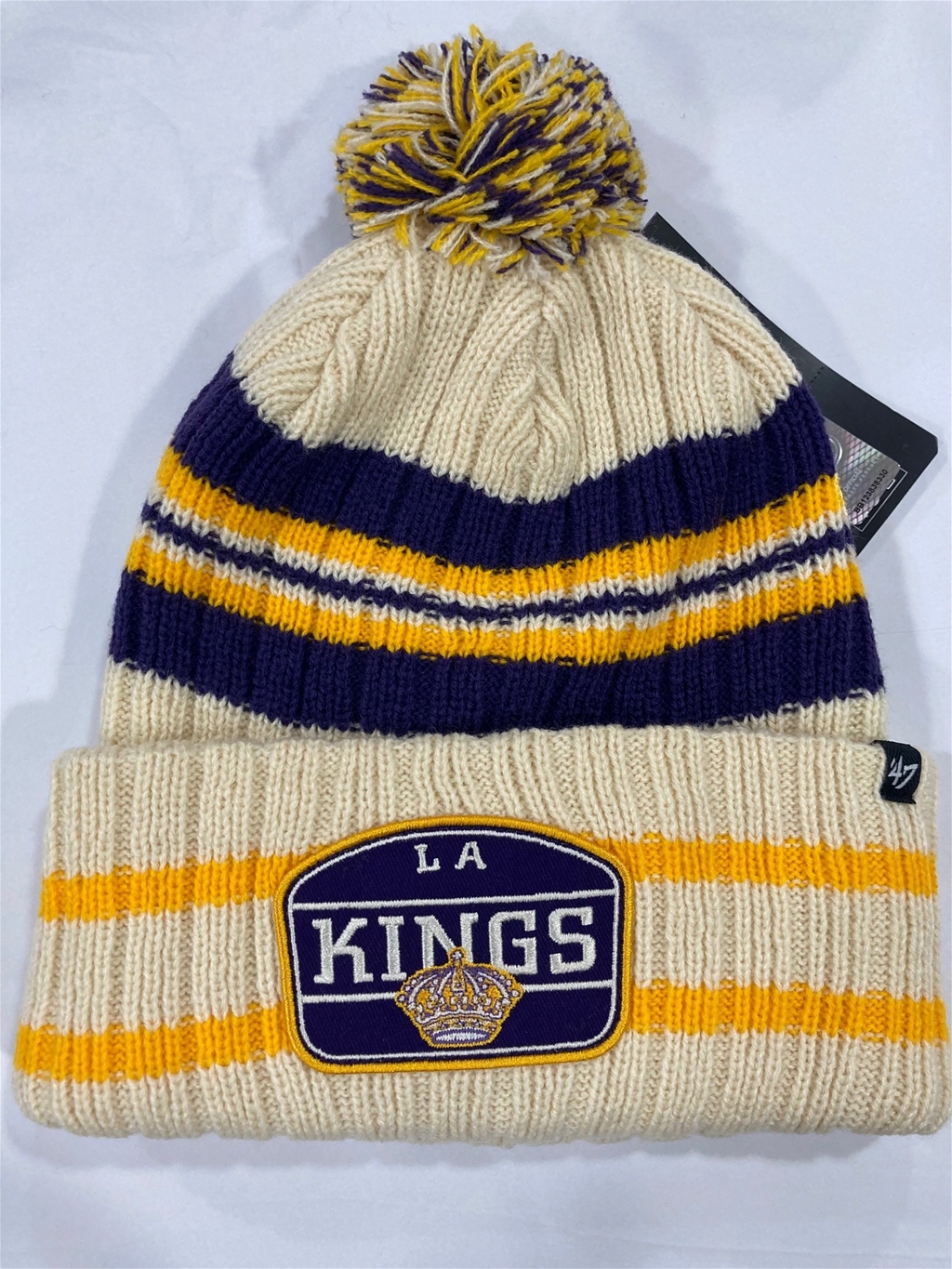 Los Angeles Kings Vintage NHL Natural Hone Patch Knit Cuff Pom *NEW*