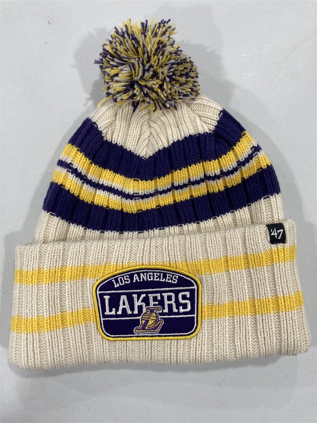 Los Angeles Lakers NBA Natural Hone Patch Knit Cuff Cap w/ Pom *NEW*