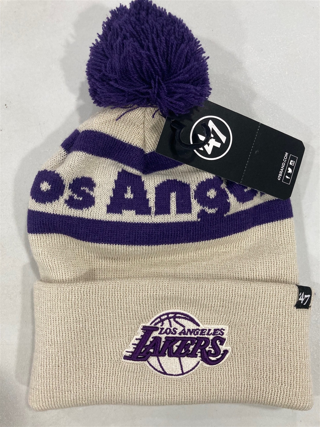 Los Angeles Lakers NBA Sandstone Slab Line Knit Cuff Pom *NEW*
