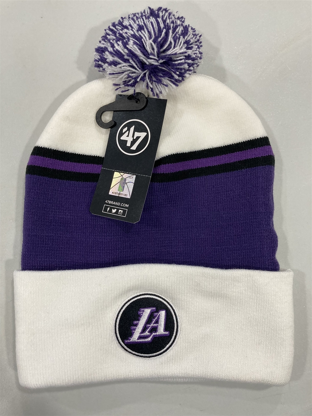 Los Angeles Lakers White NBA City 2-Sided Knit Cuff Cap w/ Pom *NEW*