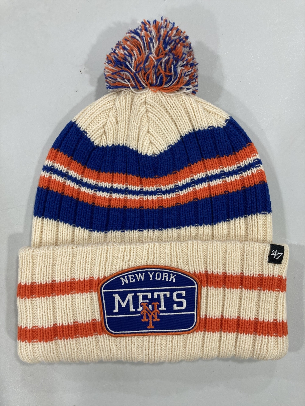 New York Mets MLB Natural Hone Patch Knit Cuff w/ Pom *NEW*