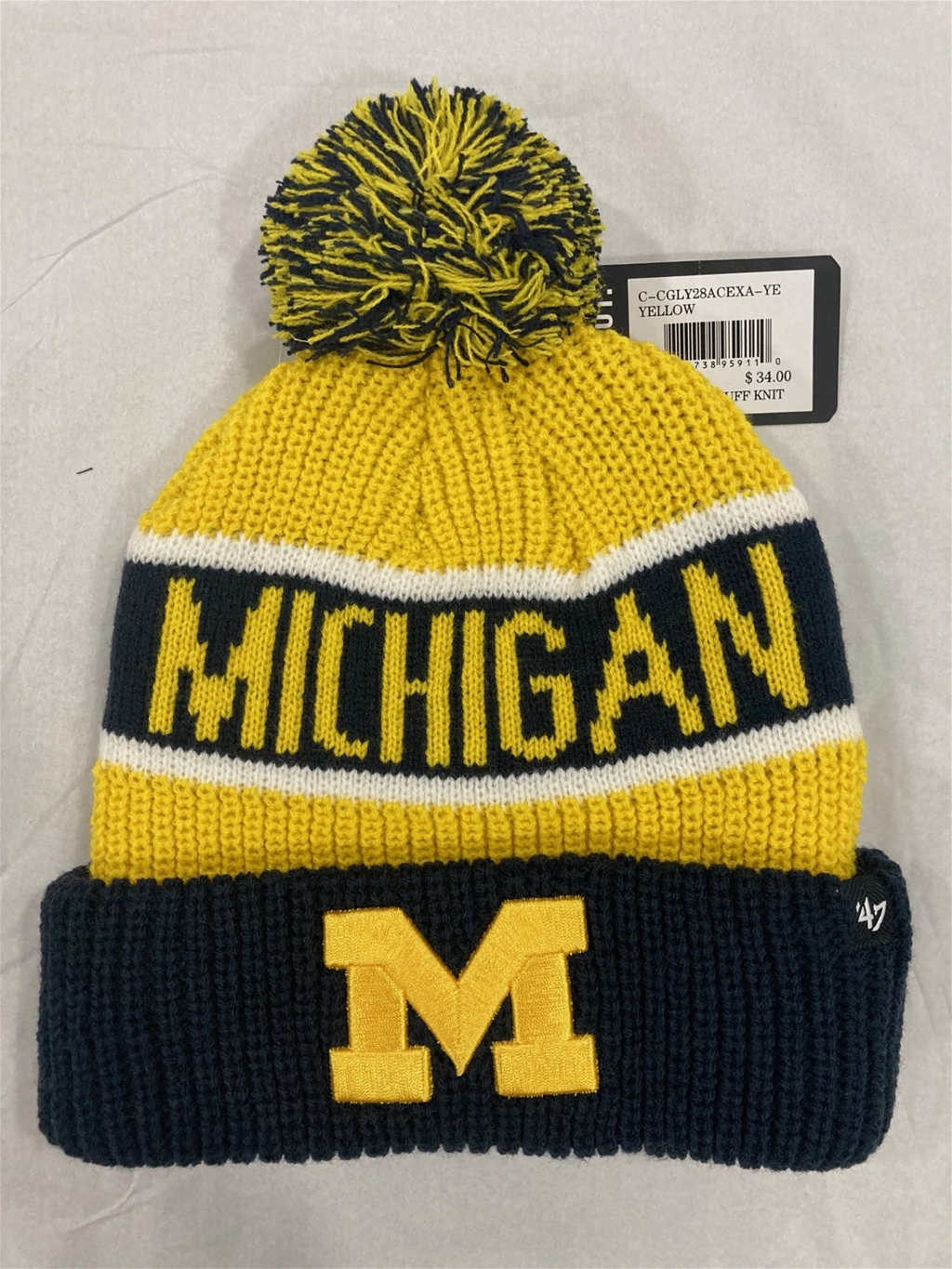 Michigan Wolverines NCAA Yellow Calgary Knit Cuff Pom *NEW*