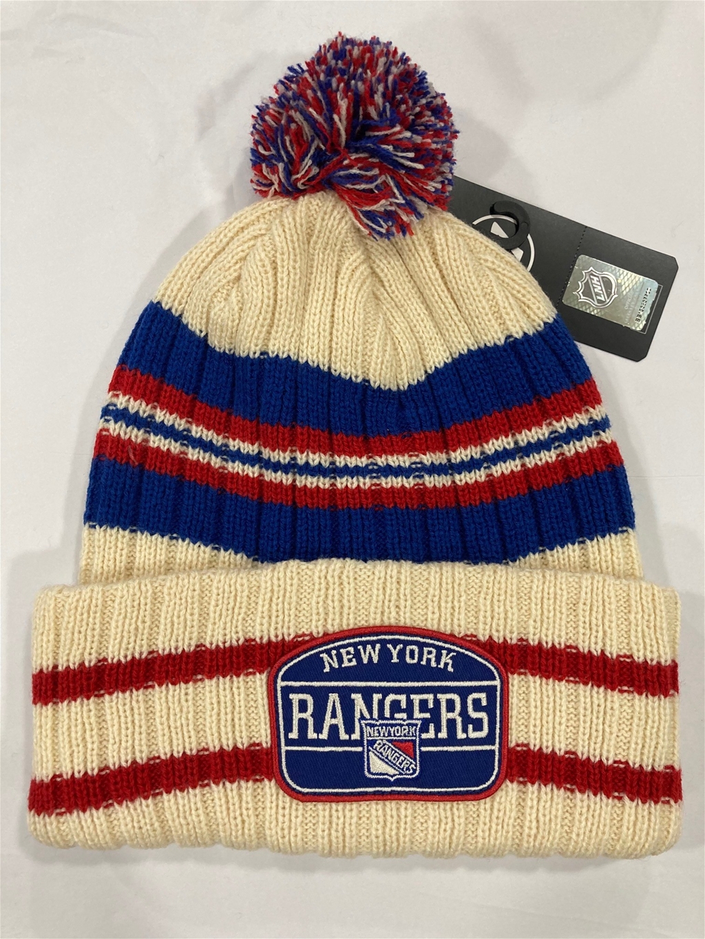 New York Rangers NHL Natural Hone Patch Knit Cuff Pom *NEW*