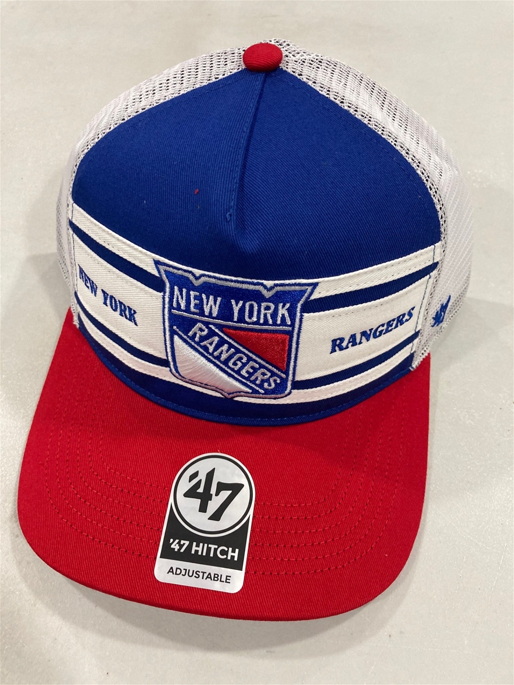 New York Rangers NHL Royal Double Header Stripe Hitch Mesh Snapback Hat *NEW*