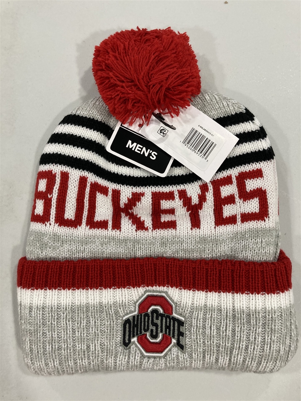 Ohio State Buckeyes NCAA Grey Mass Slab Knit Cuff Hat w/ Pom *NEW*