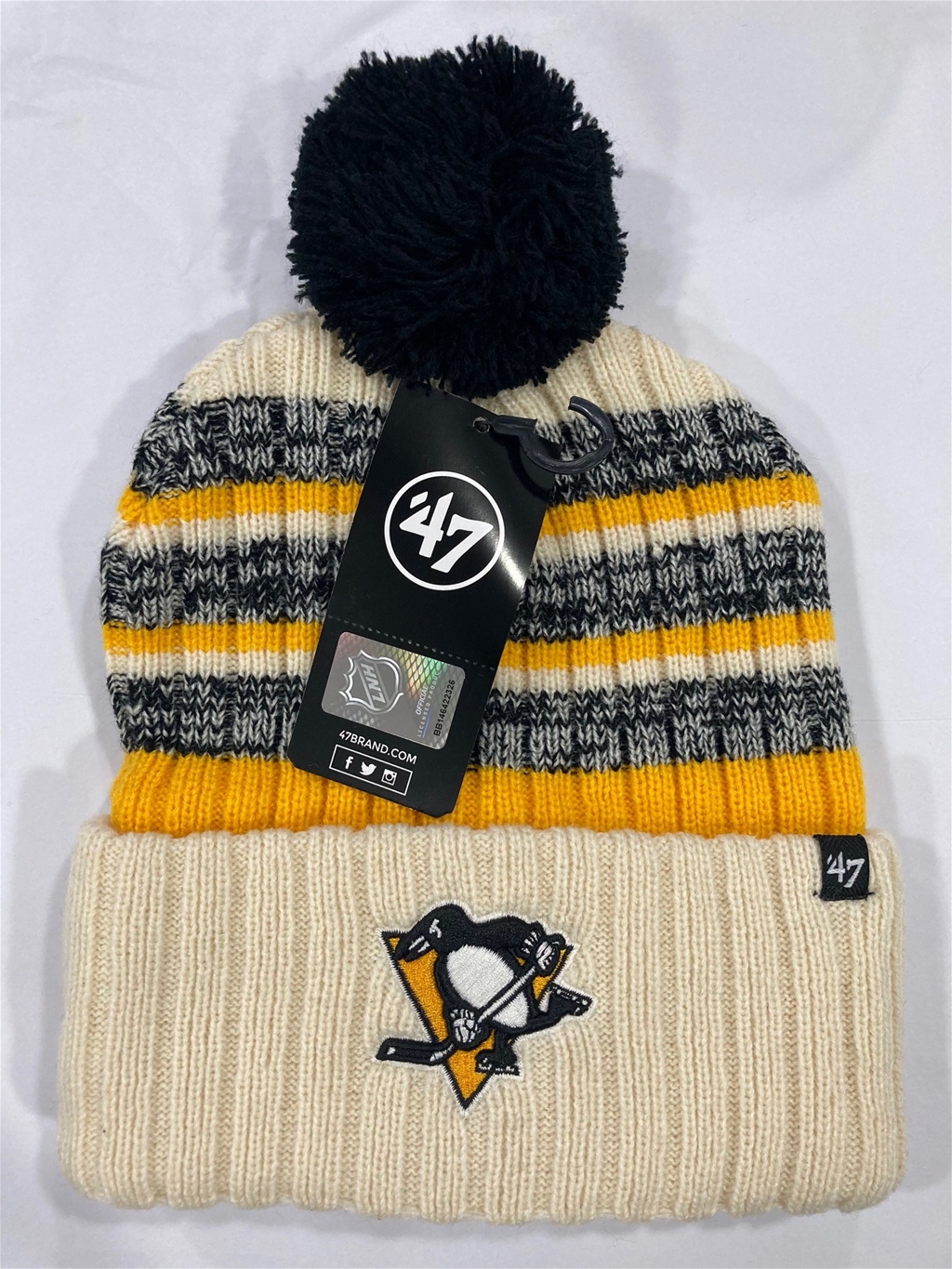 Pittsburgh Penguins NHL Natural Tavern Knit Cuff Pom *NEW*