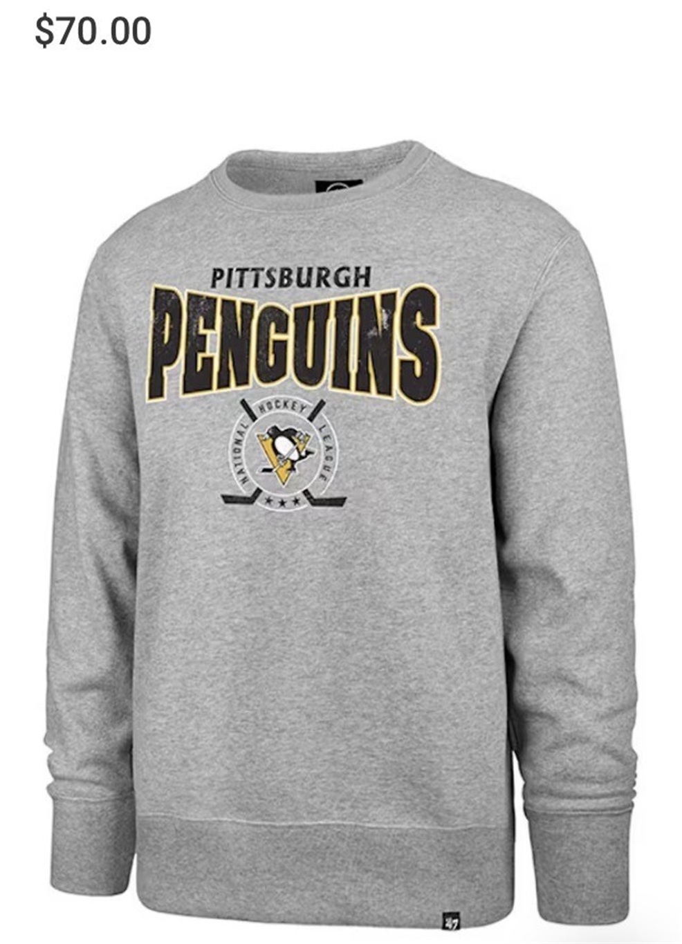 Pittsburgh Penguins NHL Slate Grey Forehand Headline Men's Crew *NEW* - Size L