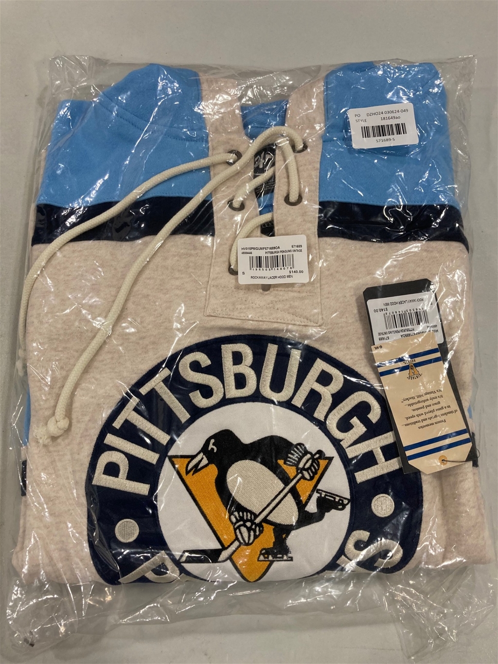 Pittsburgh Penguins Vintage NHL Oatmeal Rockaway Men's Lacer Hoodie *NEW*- Size S
