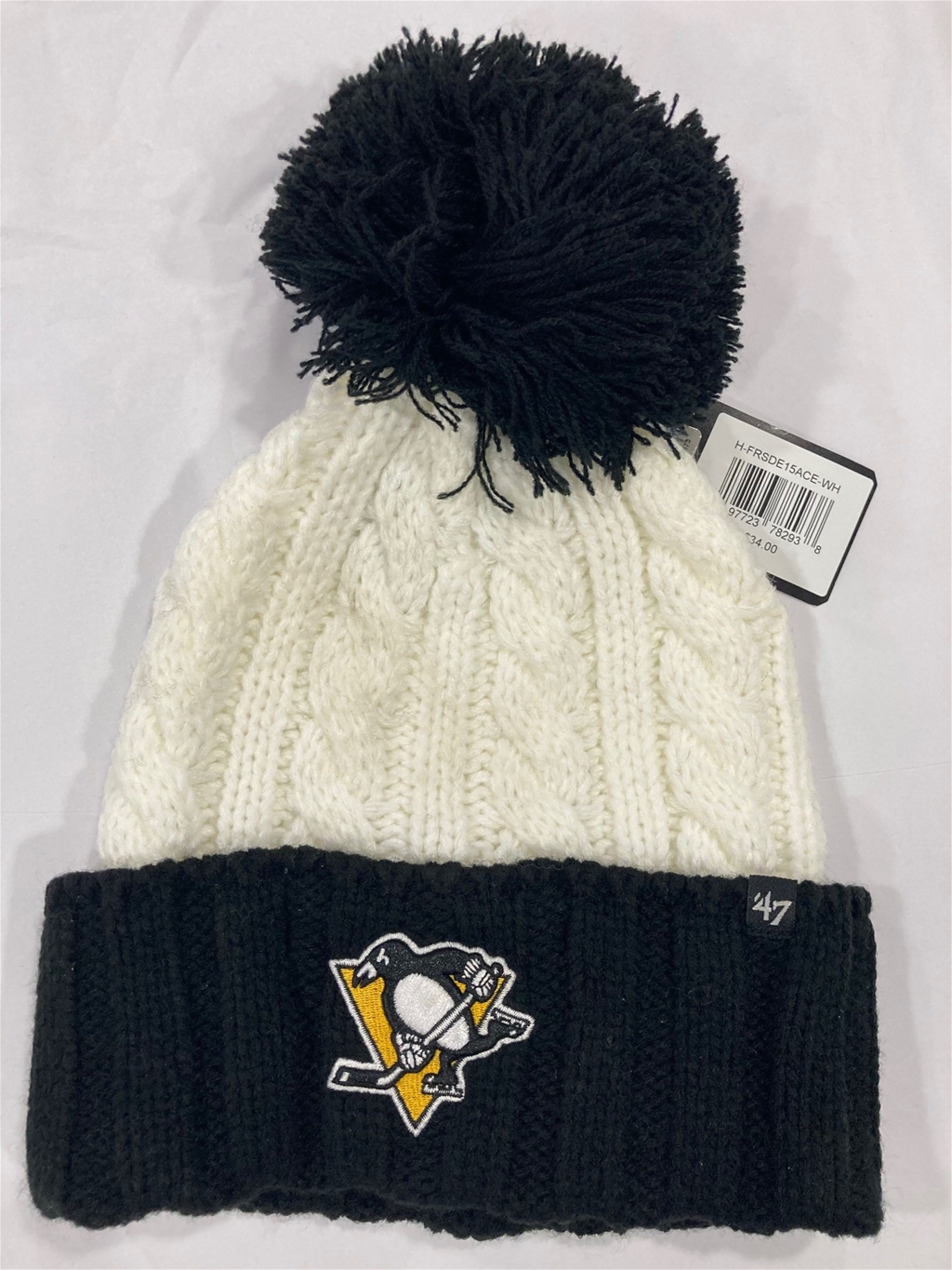 Pittsburgh Penguins NHL White Fireside Knit Cuff Pom *NEW*