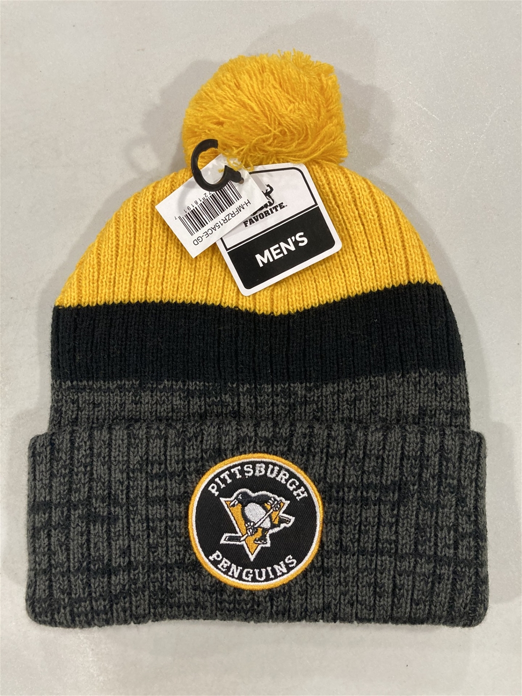 Pittsburgh Penguins NHL Gold Mass Freezer Knit Cuff Cap w/ Pom *NEW*