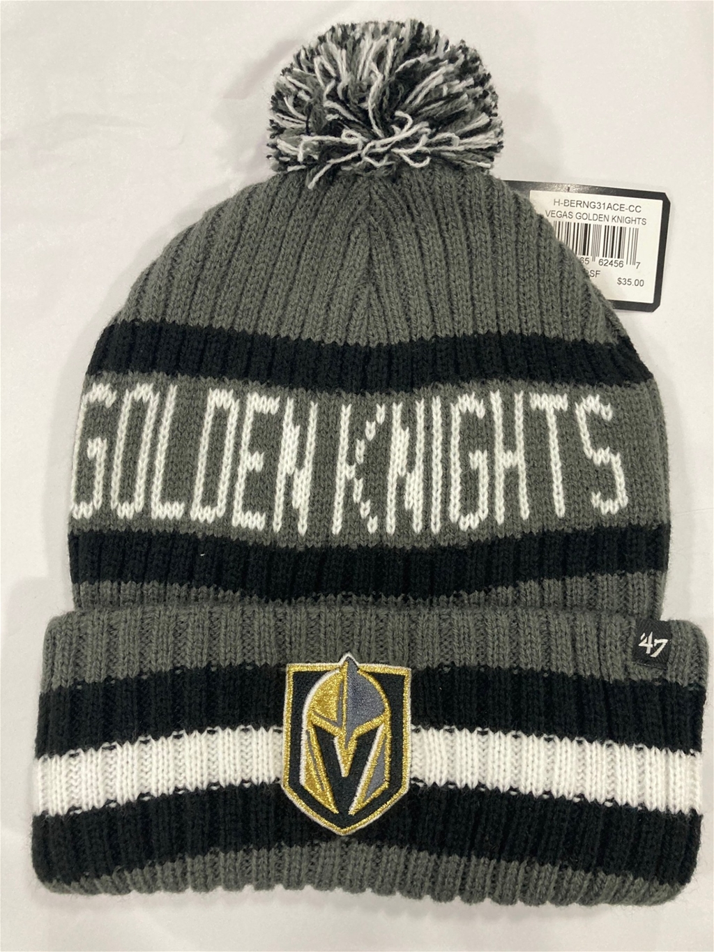 Vegas Golden Knights NHL Charcoal Bering Knit Cuff Pom *NEW*