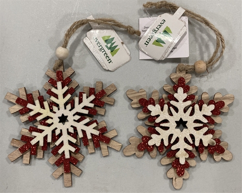 Wooden Snowflake Christmas Tree Ornament 2 Assorted *NEW* - 12ct Case