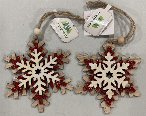 Wooden Snowflake Christmas Tree Ornament 2 Assorted *SALE* - 12ct Case