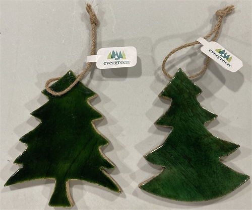 Green Glazed Wooden Christmas Tree Onament 2 Assorted *SALE* - 12ct Case