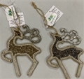 Wooden Beaded Deer Silver/Gold Christmas Tree Ornament 2 Assorted *NEW* - 12ct Case