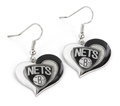 Brooklyn Nets NBA Swirl Heart Dangle Earrings *SALE*