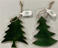 Green Glazed Wooden Christmas Tree Ornament 2 Assorted *NEW* - 12ct Case